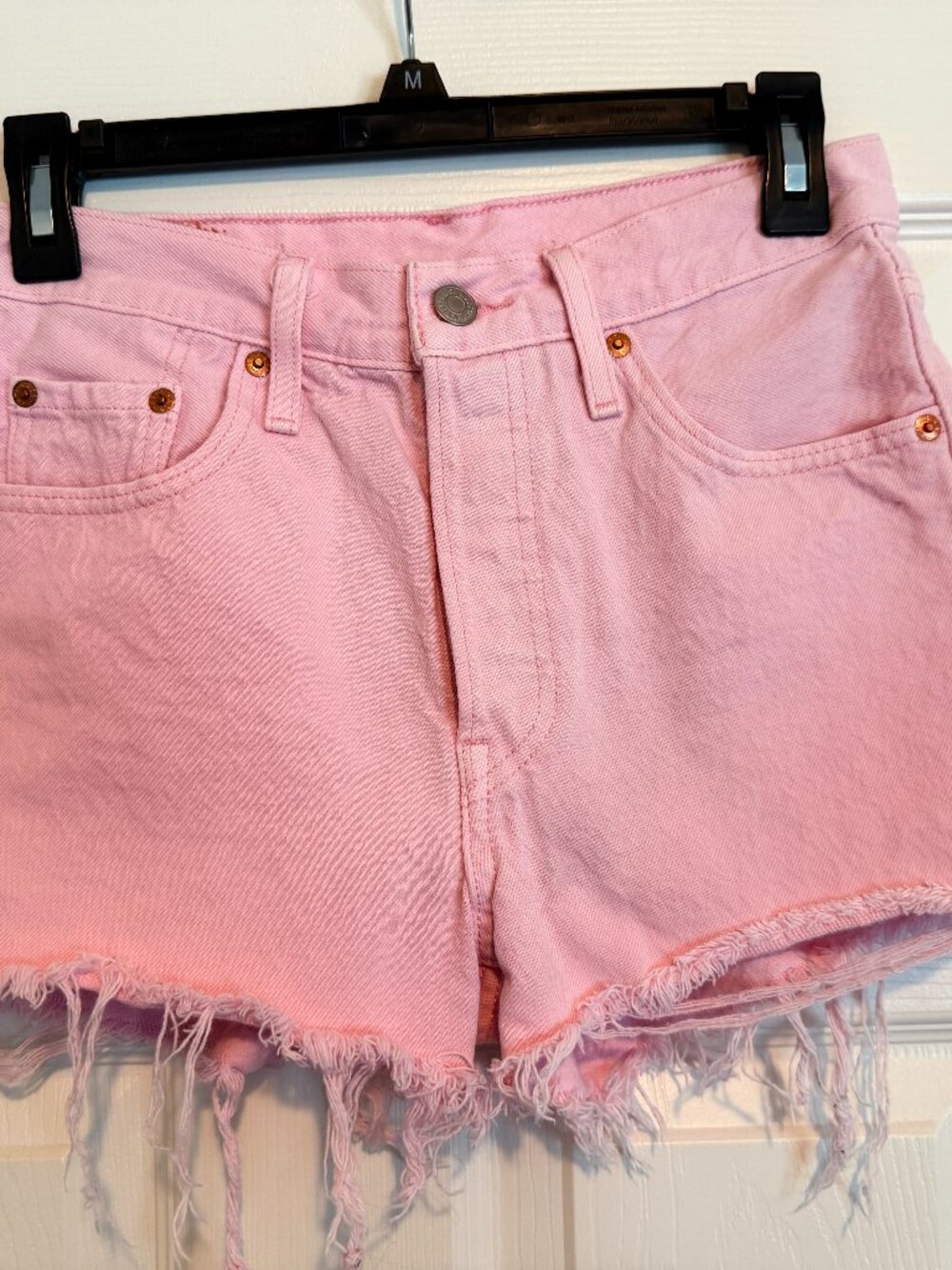 Levi's 501 Original High Rise Pink Denim Cut Off Shorts Size 25